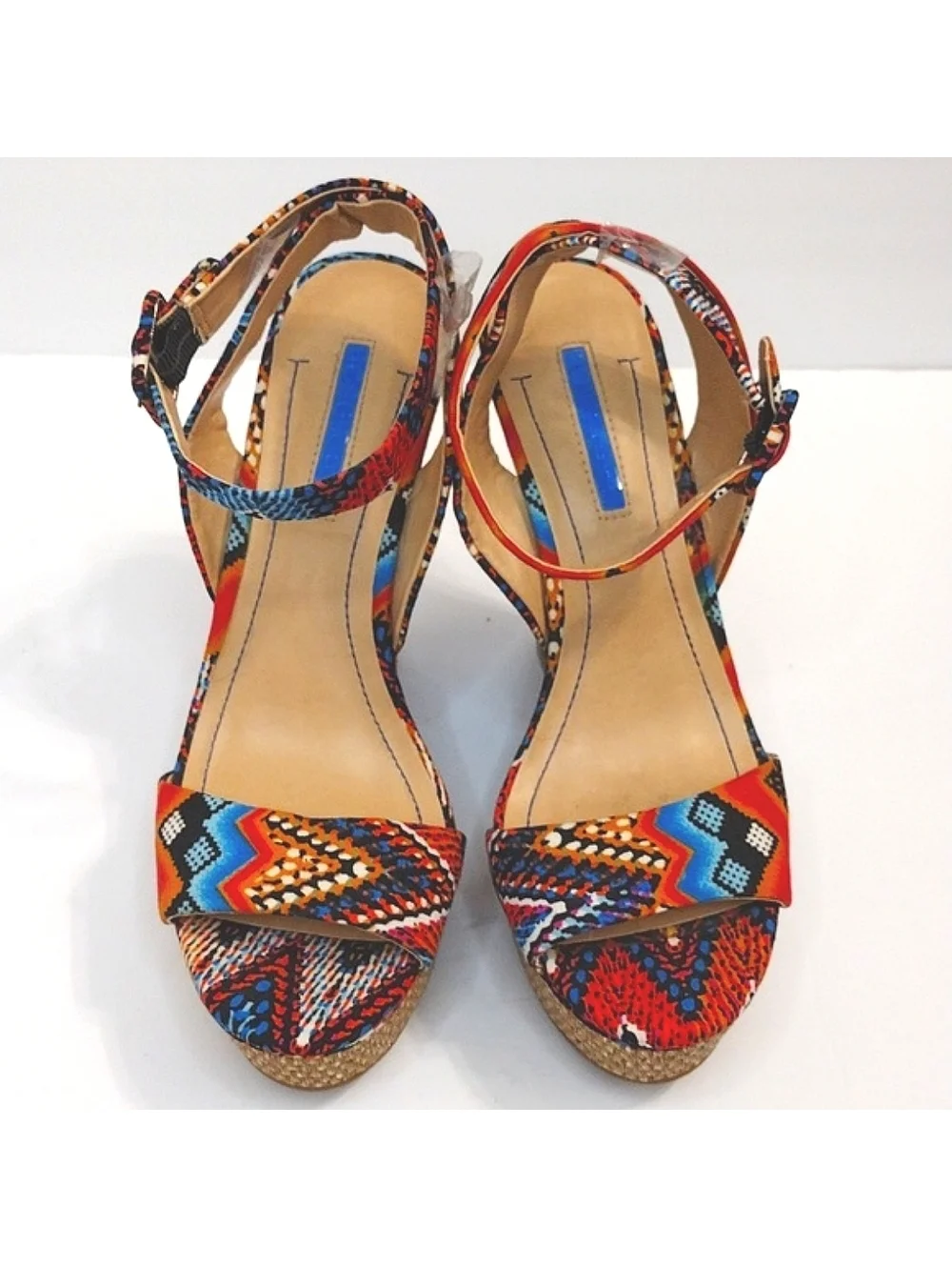 BCBGeneration Women's Colorful Geometric Patterned Wedge Sandals, Size 7.5